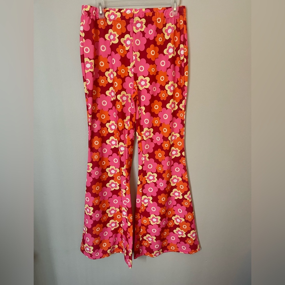 Floral Wide Leg Bottoms - Pink and Orange - Like New